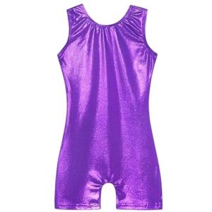 EQSJIU Girls Leotards For Gymnastics With Shorts Pure Purple Shiny Sparkle